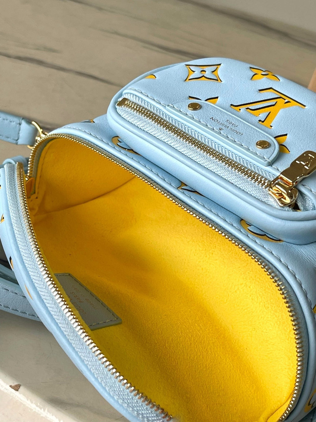 LOUIS VUITTON MINI BUMBAG 17 IN SKY YELLOW MONOGRAM CALFSKIN GOLD HARDWARE