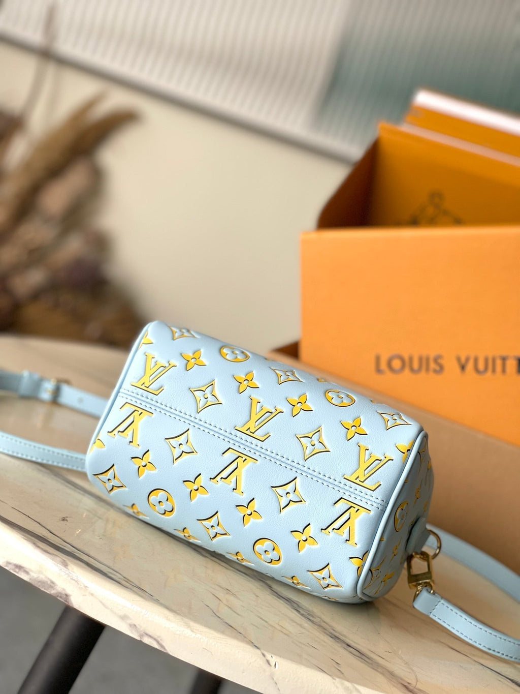 LOUIS VUITTON SPEEDY BANDOULIÈRE 20 IN SKY YELLOW MONOGRAM CALFSKIN GOLD BUCKLE