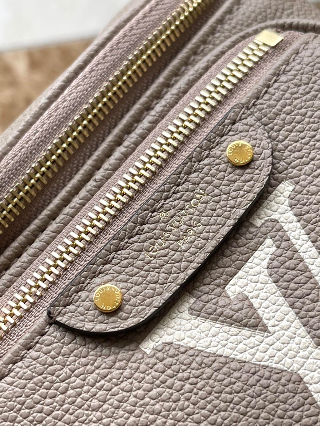 LOUIS VUITTON MINI BUMBAG 17 IN TOURTERELLE WHITE MONOGRAM EMPREINTE LEATHER GOLD HARDWARE