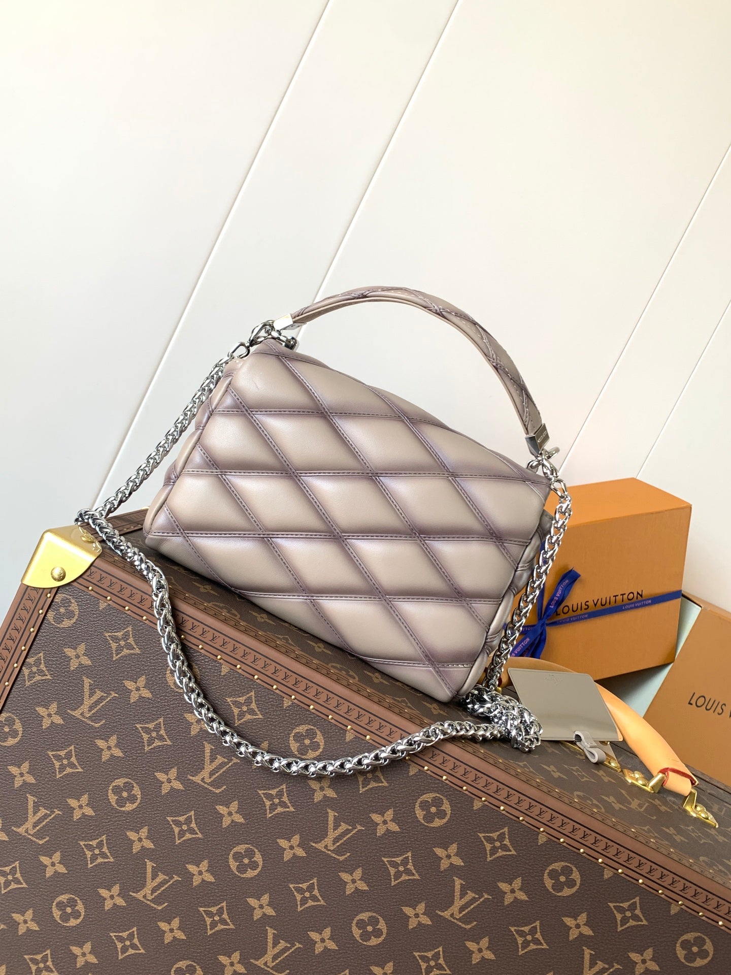 LOUIS VUITTON LV 25S GO-14 MM 23 IN BROWN QUILTED LAMBSKIN SILVER HARDWARE