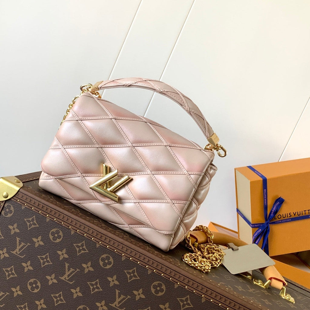 LOUIS VUITTON LV 25S GO-14 MM 23 IN LIGHT PINK QUILTED LAMBSKIN GOLD HARDWARE