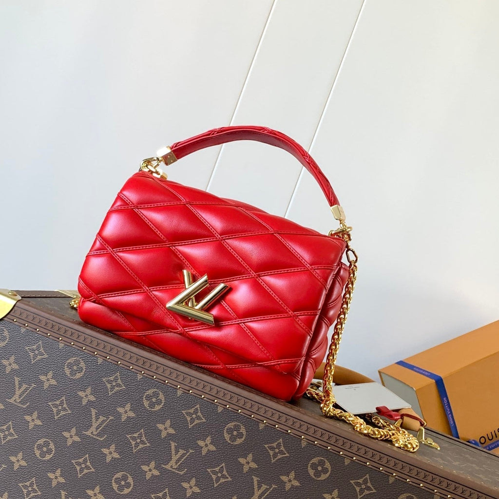 LOUIS VUITTON LV 25S GO-14 MM 23 IN CRIMSON RED QUILTED LAMBSKIN GOLD HARDWARE
