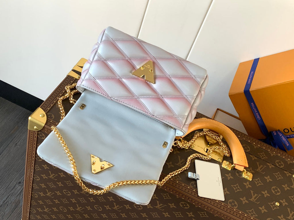 LOUIS VUITTON LV 25S GO-14 MM 23 IN LAVENDER GRAY QUILTED LAMBSKIN GOLD HARDWARE