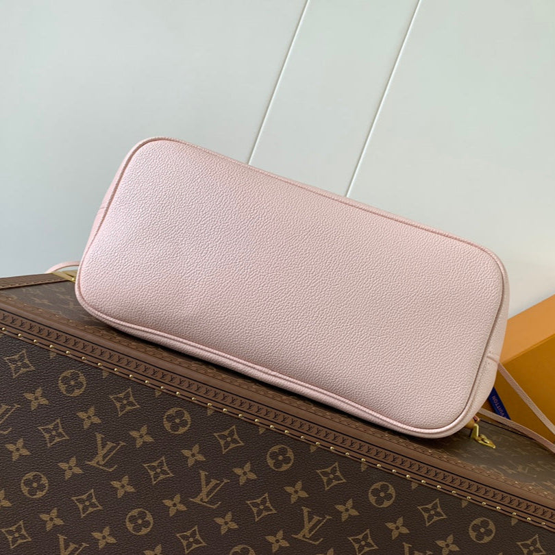 LOUIS VUITTON NEVERFULL MM BAG 32 IN PINK AND BEIGE EMBOSSED COWHIDE
