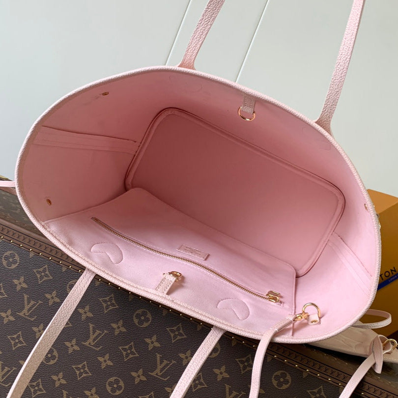 LOUIS VUITTON NEVERFULL MM BAG 32 IN PINK AND BEIGE EMBOSSED COWHIDE