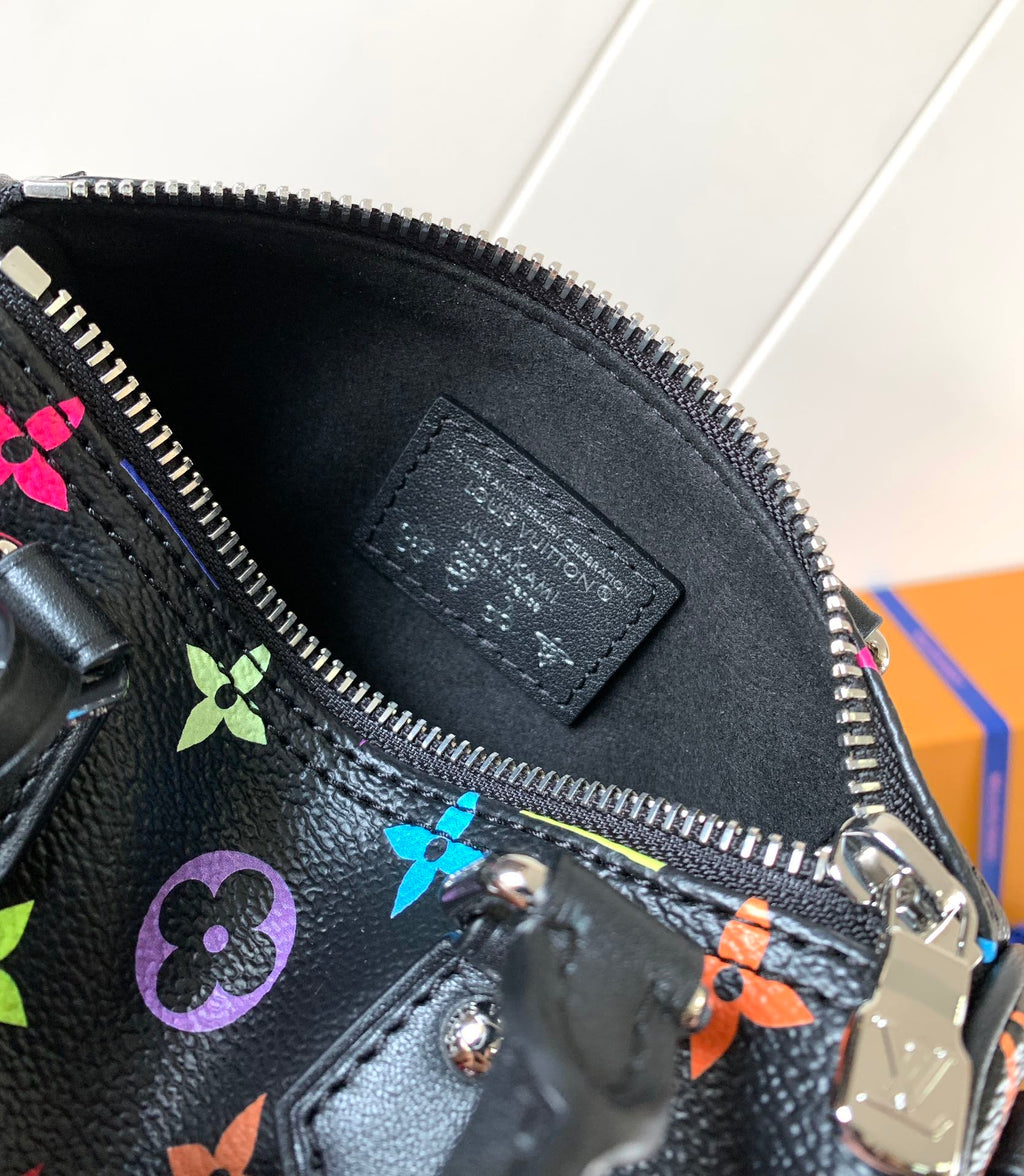 LOUIS VUITTON NANO SPEEDY BAG 16 IN COLORFUL MONOGRAM PATTERN AND BLACK COATED CANVAS