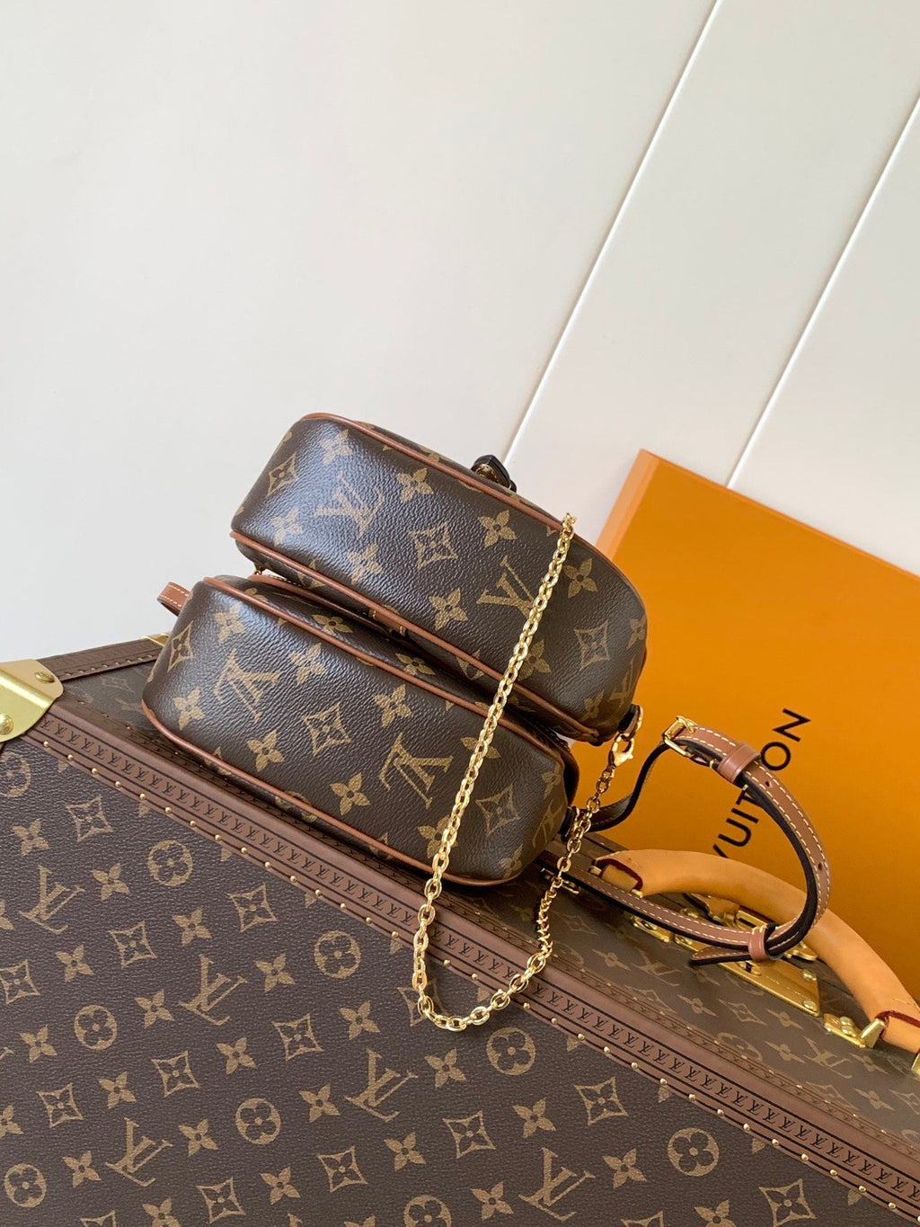 LOUIS VUITTON LV 25S DUO BB BAG 19 IN BROWN MONOGRAM COATED CANVAS AND CALFSKIN
