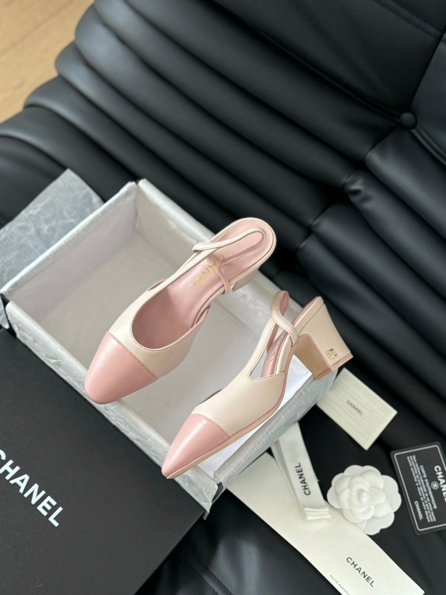 CHANEL HIGH SLINGBACK IN LIGHT PINK LAMBSKIN