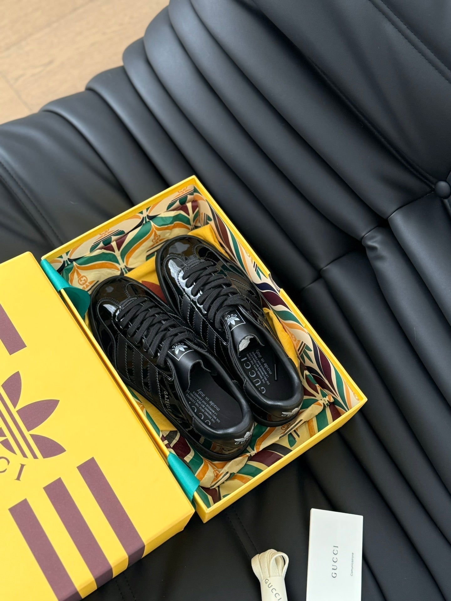 GUCCI & ADIDAS GAZELLE SNEAKER GLOSSY BLACK CALFSKIN