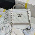 CHANEL MINI VANITY TOP HANDLE CASE 17 IN WHITE CAVIAR SKIN SILVER-TONE PLATED METAL