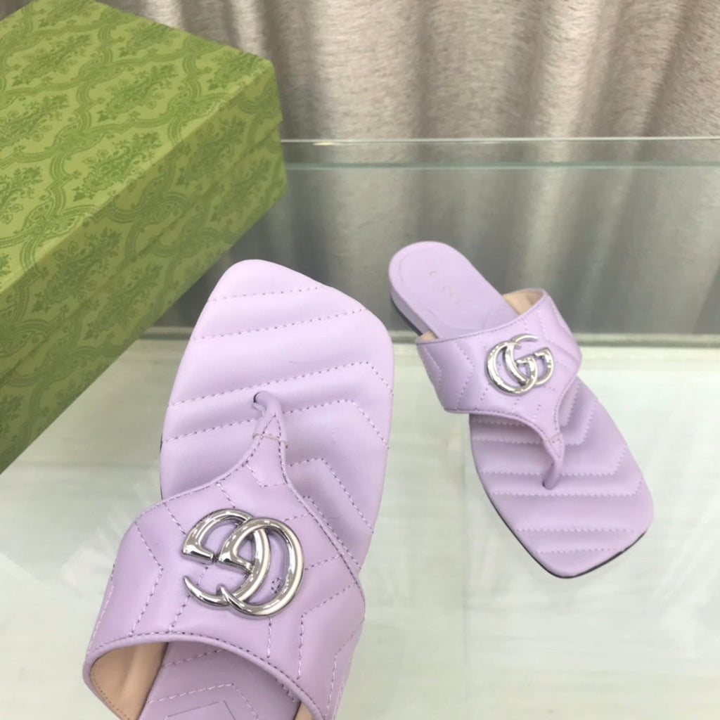 GUCCI marmont logo - embellished mattelasse leather sandal in purple