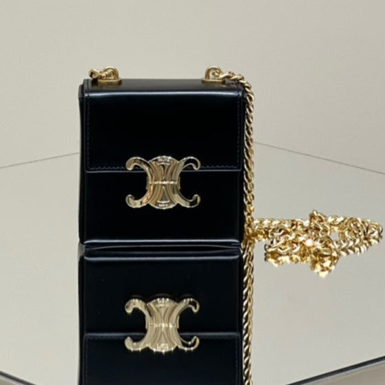 CELINE BOX TRIOMPHE 10 BLACK SHINY CALFSKIN