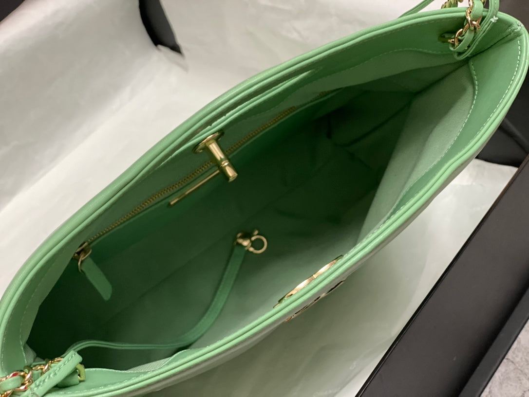 CHANEL SMALL 30 SHOPPING BAG IN GREEN MINT CALFSKIN
