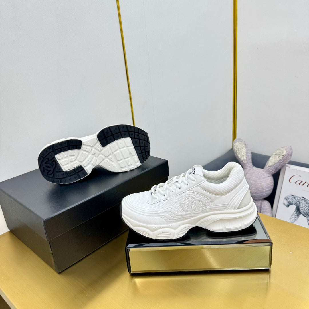 CHANEL DAD SNEAKER IN WHITE SUEDE AND BREATHABLE MESH
