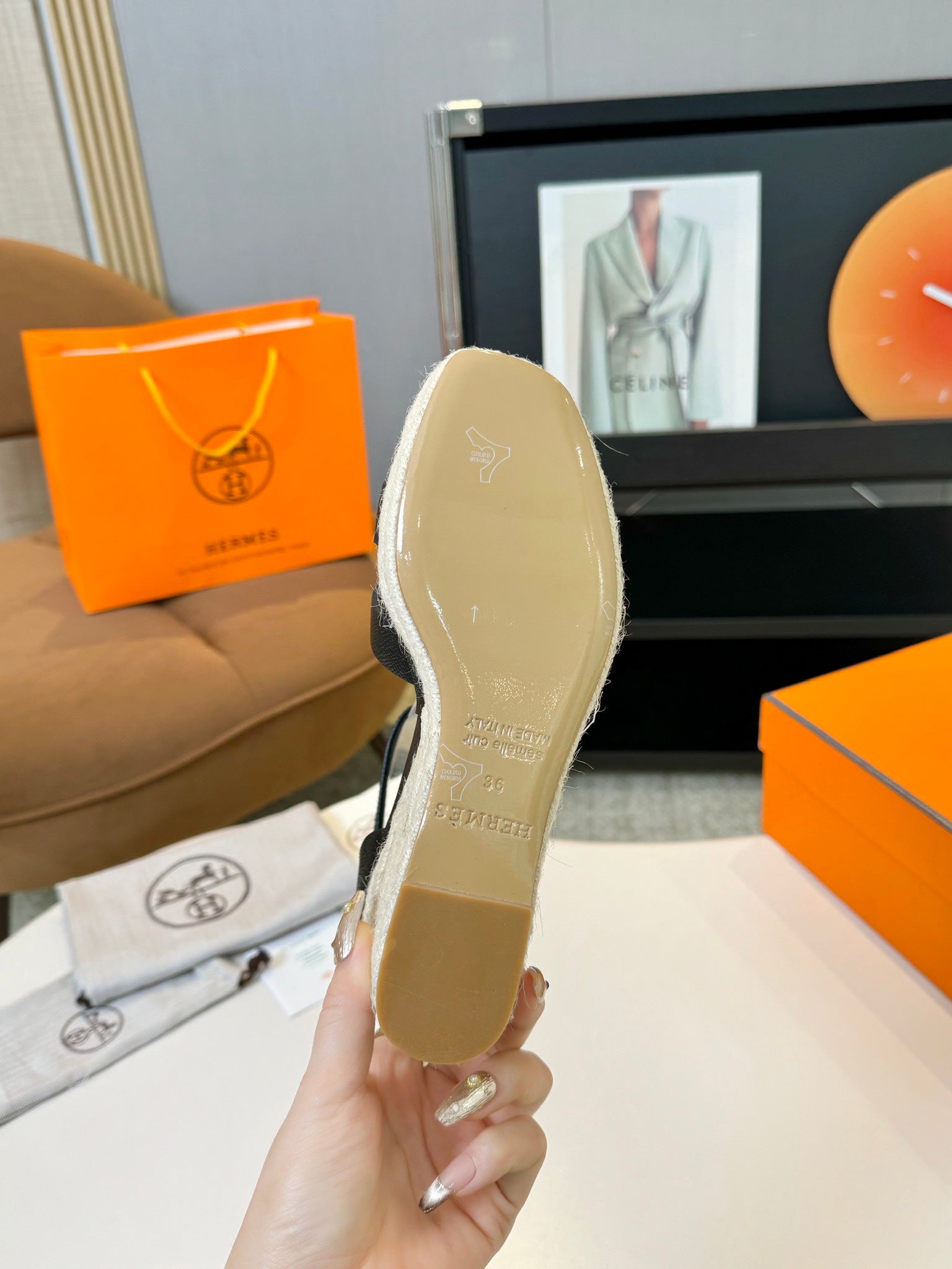 HERMES Elda espadrille 80 Black Epsom Calfskin