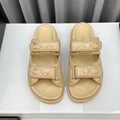 CHANEL dad sandals beige patent lambskin mules