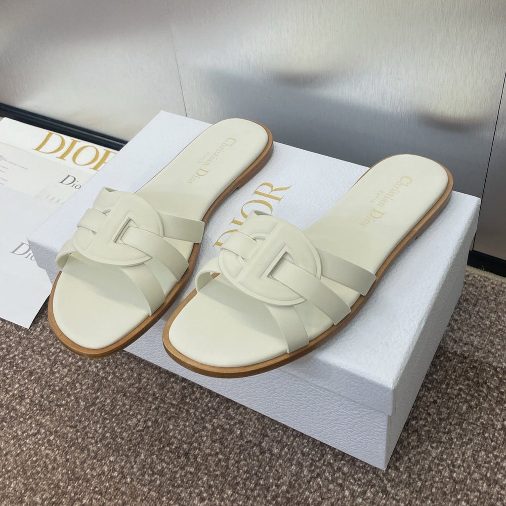 DIOR D-CLUB SLIDE SANDAL 25S IN WHITE CALFSKIN