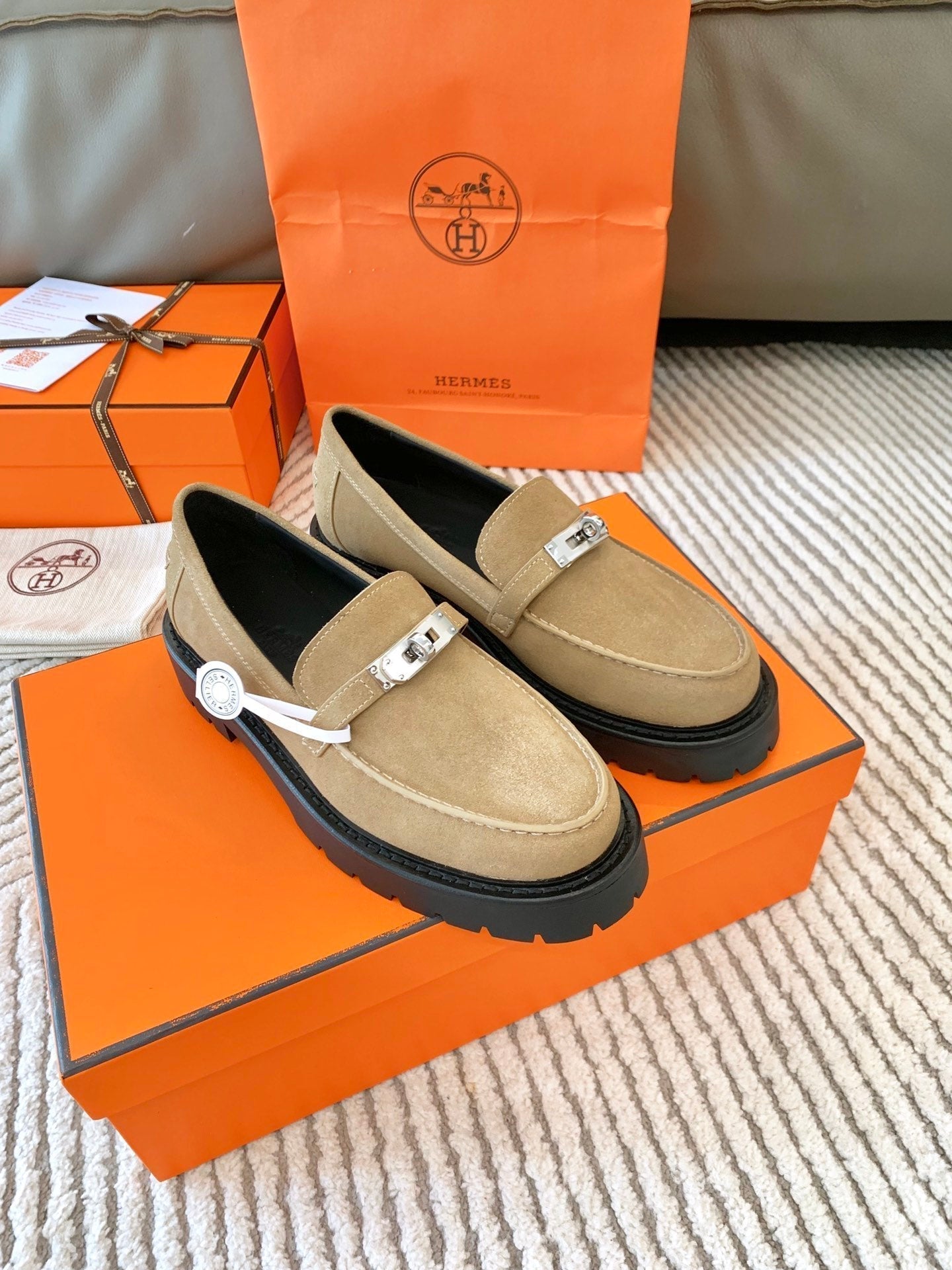 HERMES ICONE LOAFER IN TORTILLA BROWN SUEDE