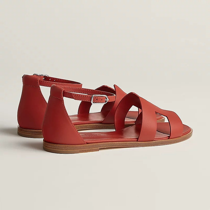 HERMES SANTORINI SANDAL SCARLET CALFSKIN